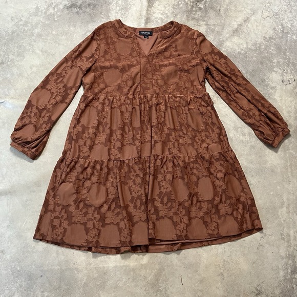 Perceptions Dresses & Skirts - Perceptions Dress Womens Size XL Brown Lace Babydoll Long‎ Sleeve V Neck